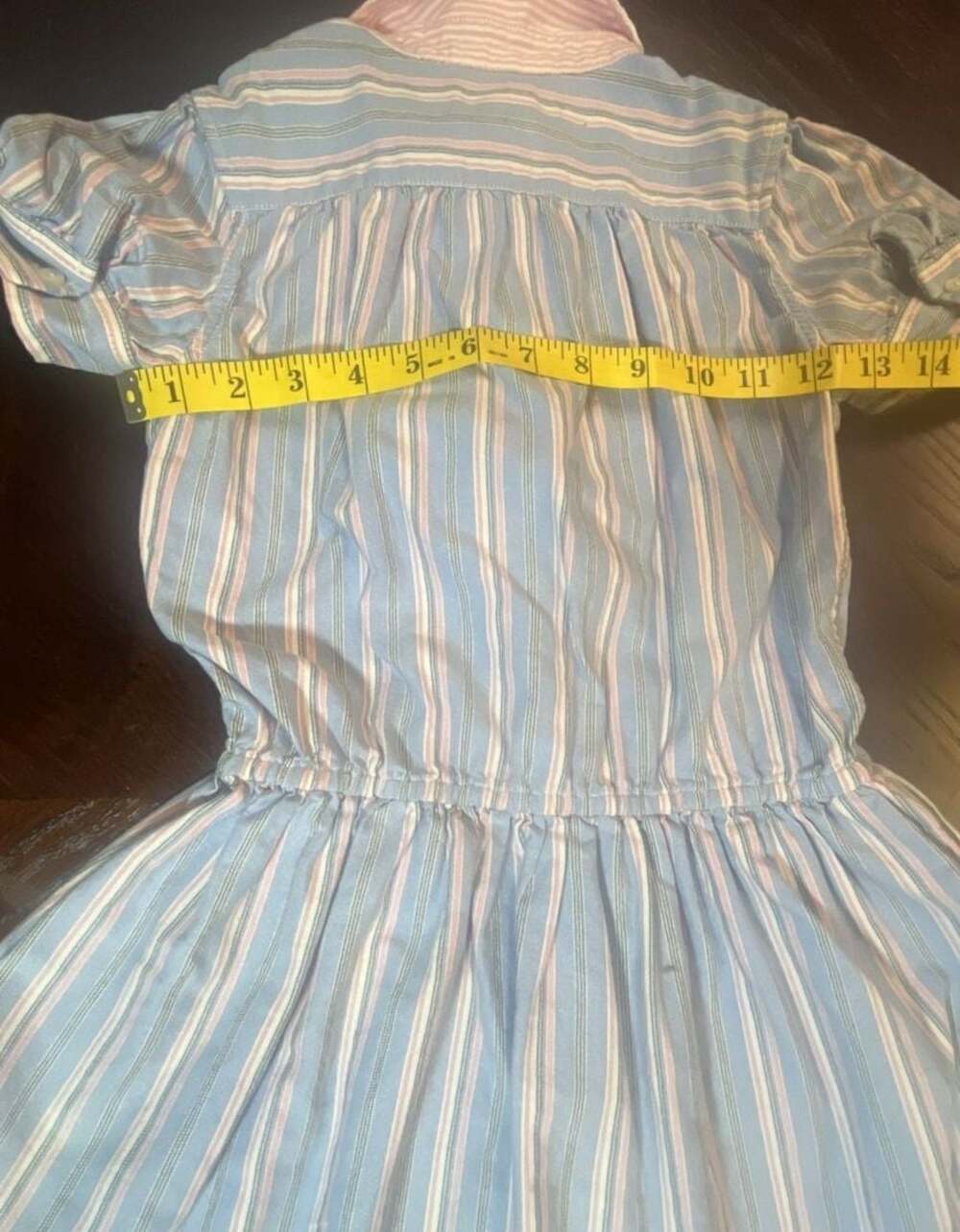 Ralph Lauren Girls Blue and Pink Striped Ruffled Cotton Shirtdress, Size 6 - Picture 9 of 11
